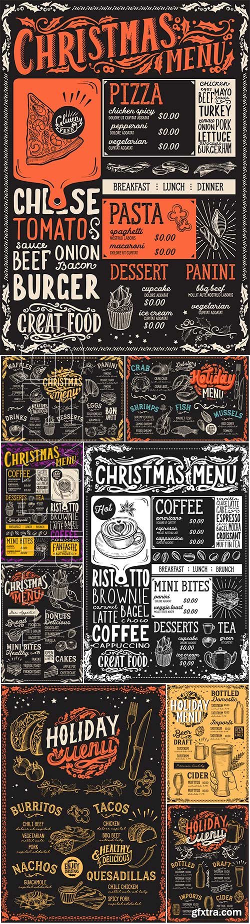 Christmas menu for restaurant, food vector template