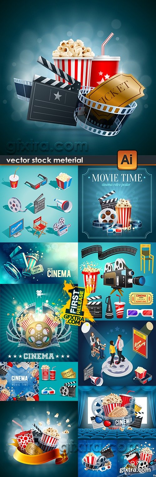 Cinema tickets popcorn 3D points vector illustration