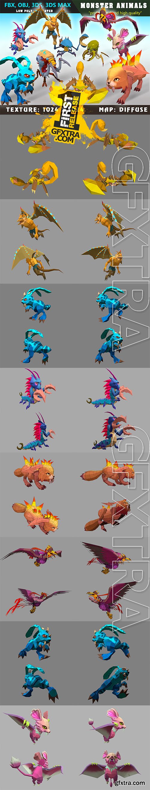Cubebrush - Low Poly Monster Cartoon Collection 01 - Animated
