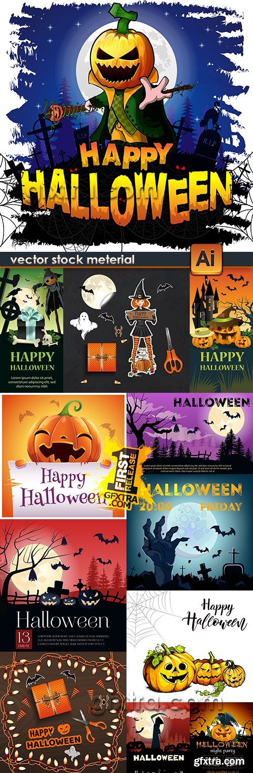 Happy Halloween holiday cartoon illustration collection 22