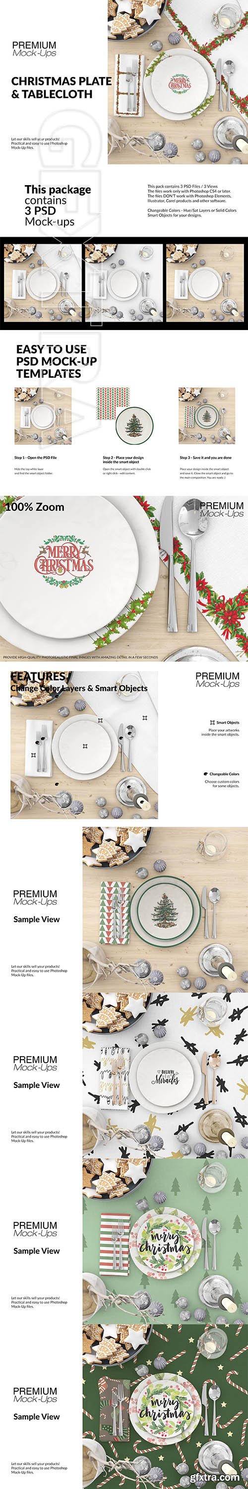 CreativeMarket - Christmas Plates &Tablecloth Set 3118291
