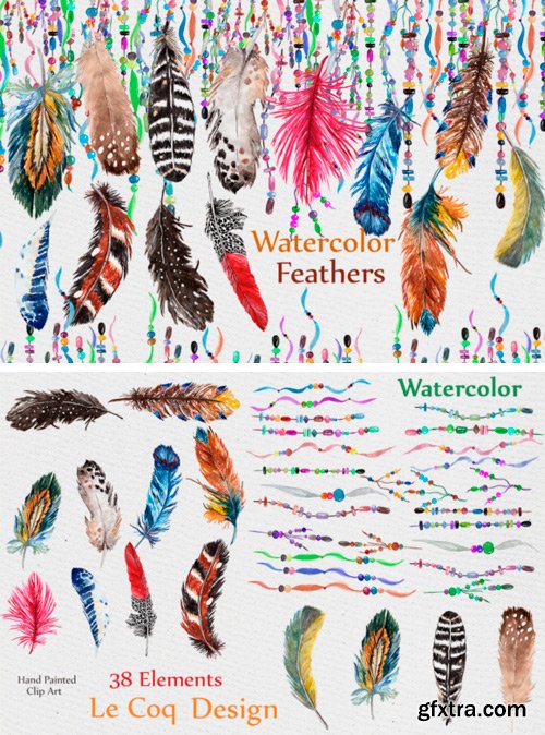 Creativefabrica - Feathers Watercolor Clipart 489716