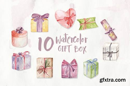 10 Watercolor Gift Box Illustration Graphics
