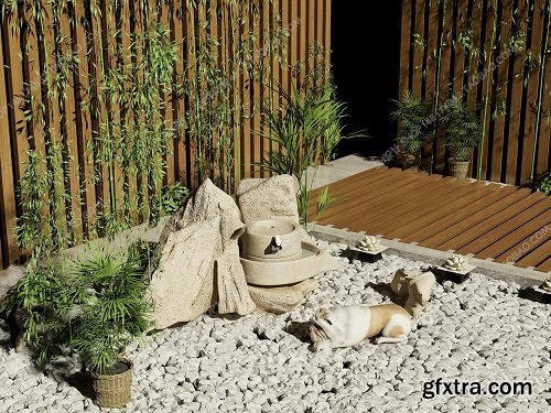 New Style Rock Bamboo Stone Grinding Combination 3D Model