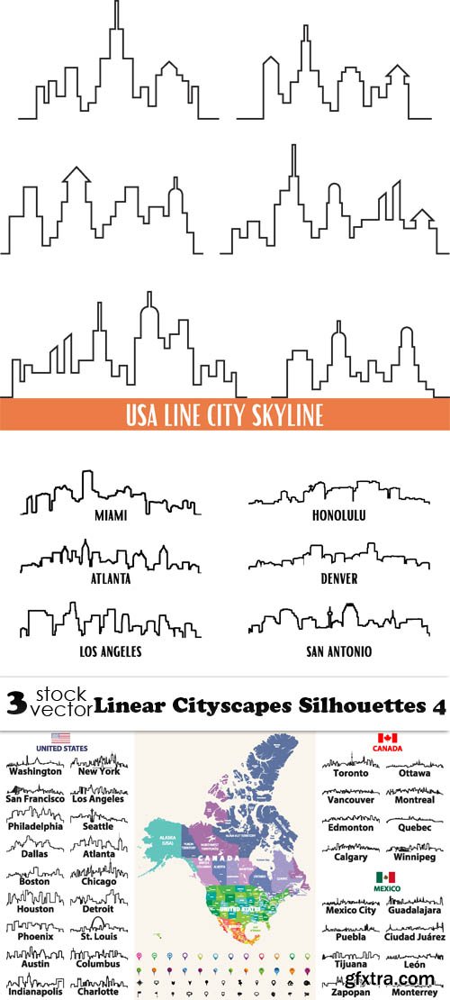 Vectors - Linear Cityscapes Silhouettes 4