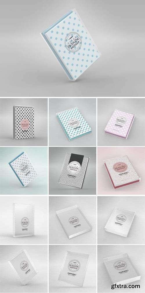 Clear Box Set with Stationery Packaging Mockup