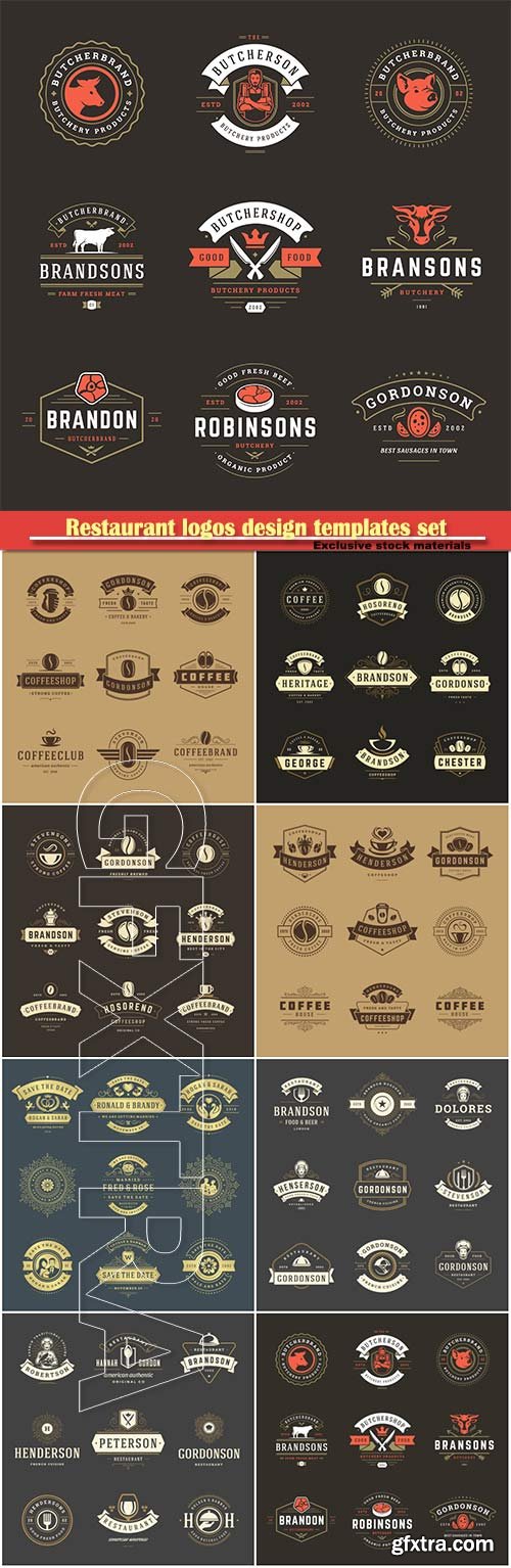 Restaurant logos design templates set vector illustration