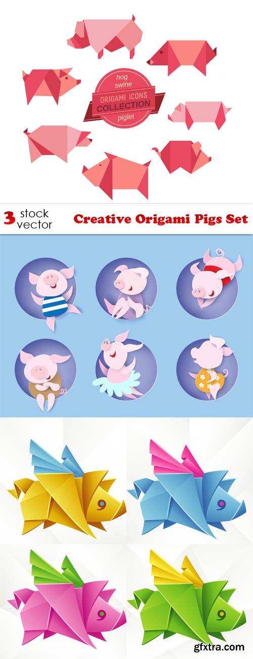 Vectors - Creative Origami Pigs Set