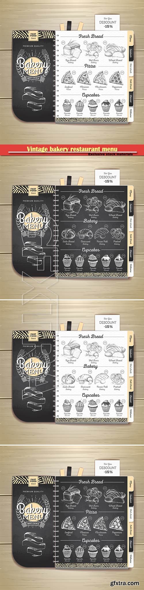 Vintage chalk drawing bakery restaurant menu design vector illustration