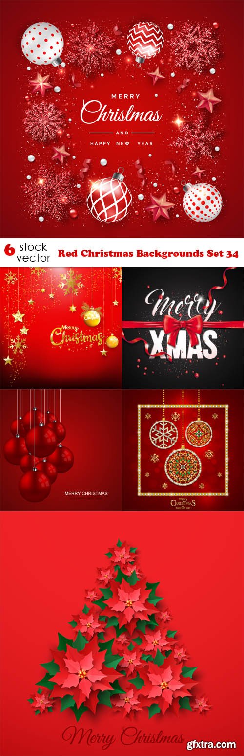 Vectors - Red Christmas Backgrounds Set 34