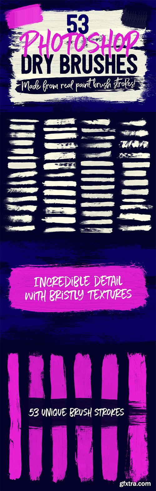 53 Photoshop Dry Brushes (ABR) Made From Real Brush Strokes