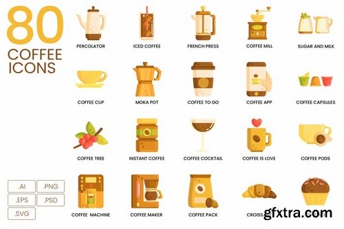 80 Coffee Flat Icons