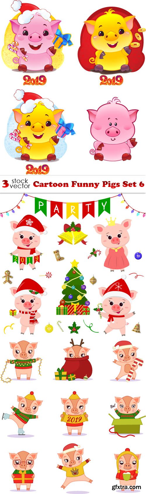 Vectors - Cartoon Funny Pigs Set 6