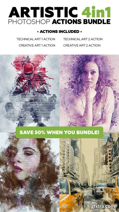 Graphicriver - Artistic 4in1 Photoshop Actions Bundle 21308151