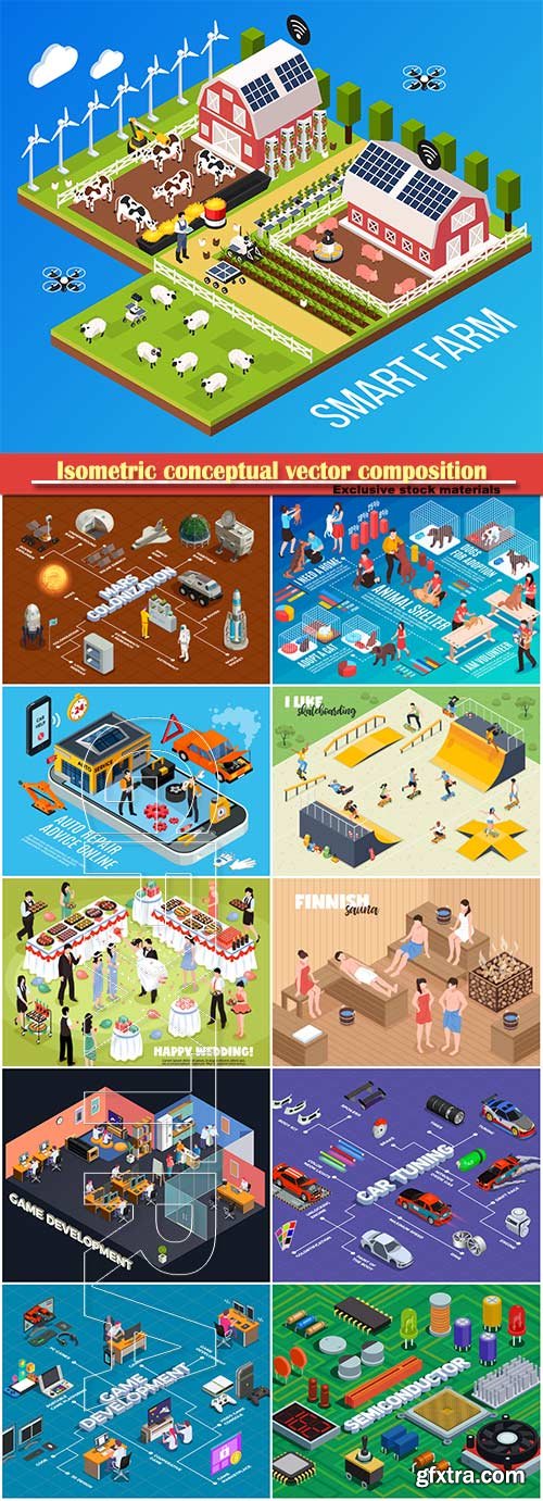 Isometric conceptual vector composition, infographics template # 65