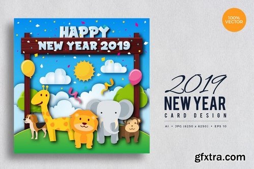Cute Wildlife Animal Happy New Year 2019 Card