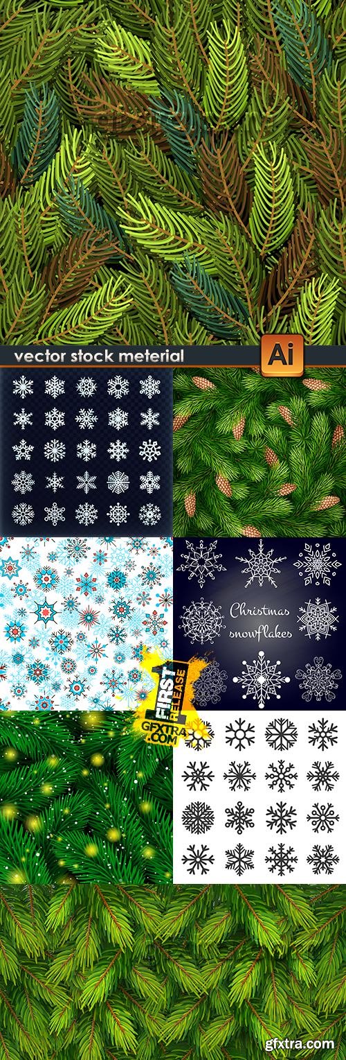 Christmas Tree and decoration snowflakes seamless pattern