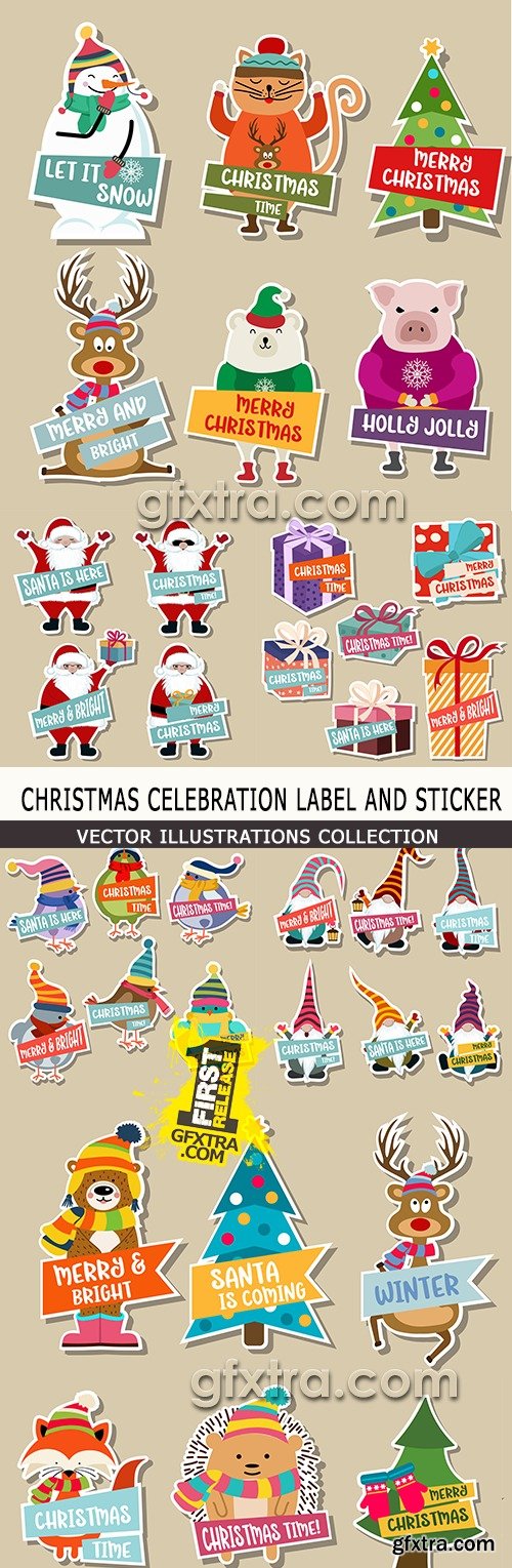 Christmas celebration set label and sticker illustration