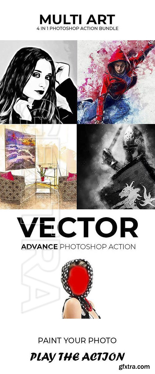 GraphicRiver - Multi Art 4 in 1 Photoshop Action Bundle 22921554