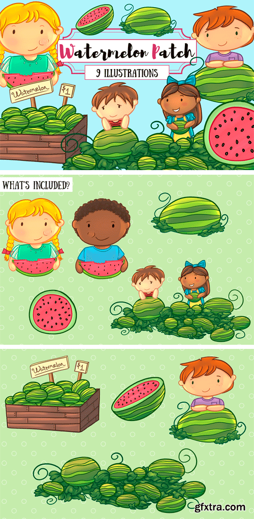 Designbundles - Watermelon Patch Clip Art Collection 88944