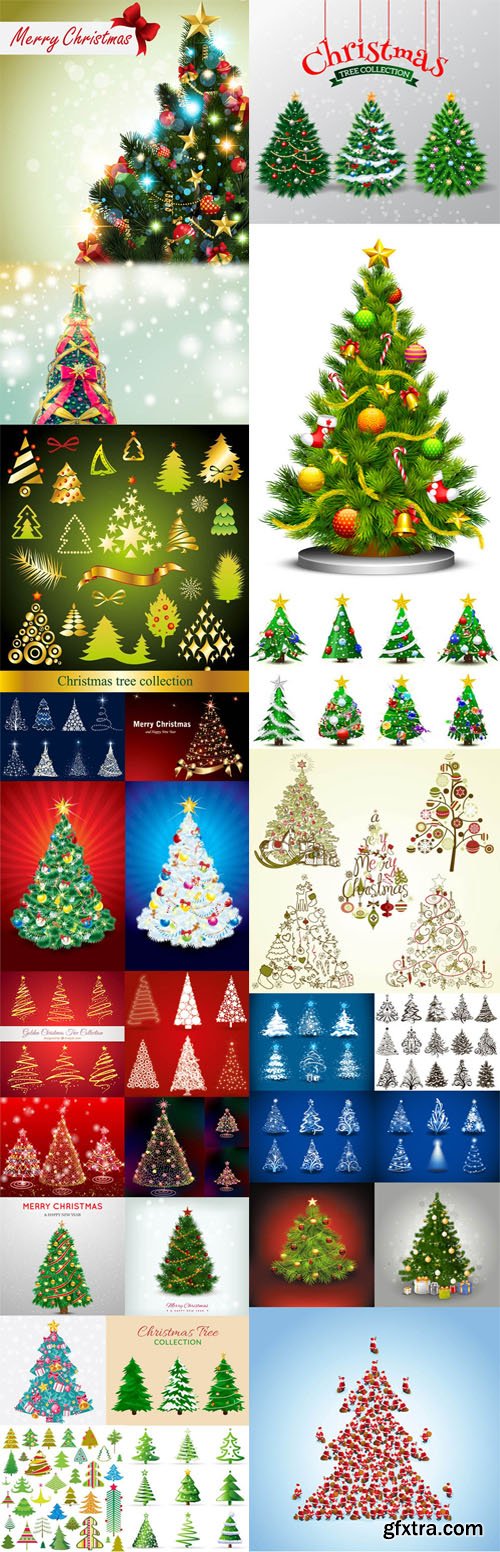 Realistic Christmas Trees Design Elements in Vector Collection 1