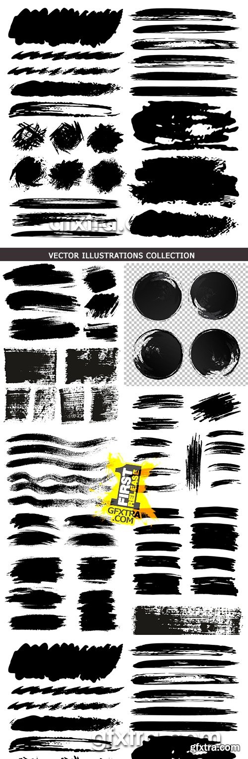 Grunge collection black brush strokes and ink spots spray