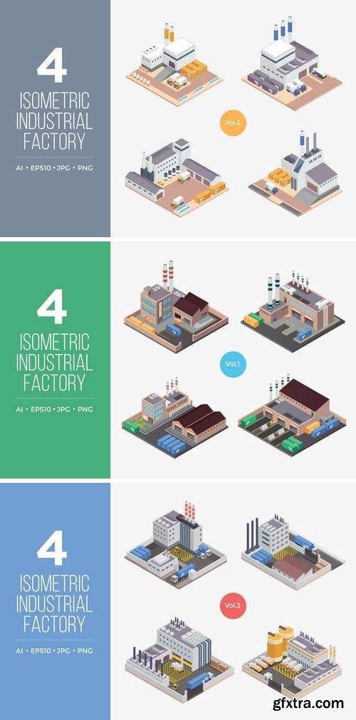 Isometric Industrial Factory Vector Set