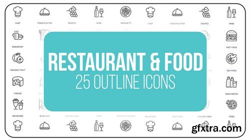 MA - Restaurant And Food - 25 Outline Icons After Effects Templates 149606