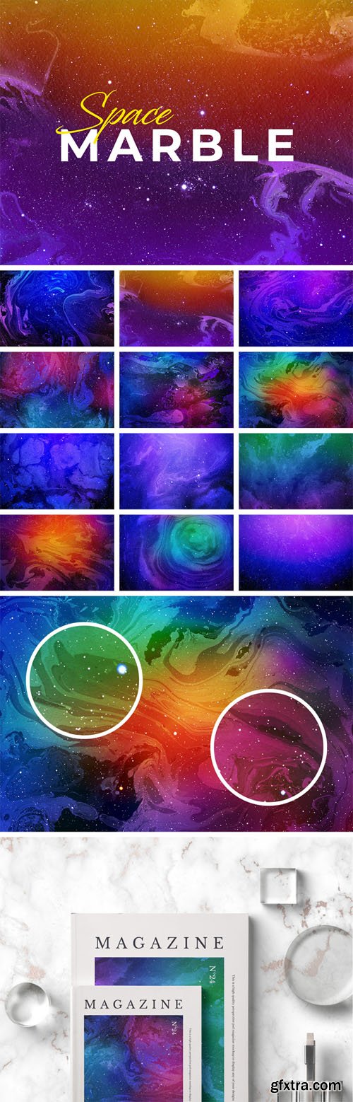 12 Space Marble Backgrounds Set
