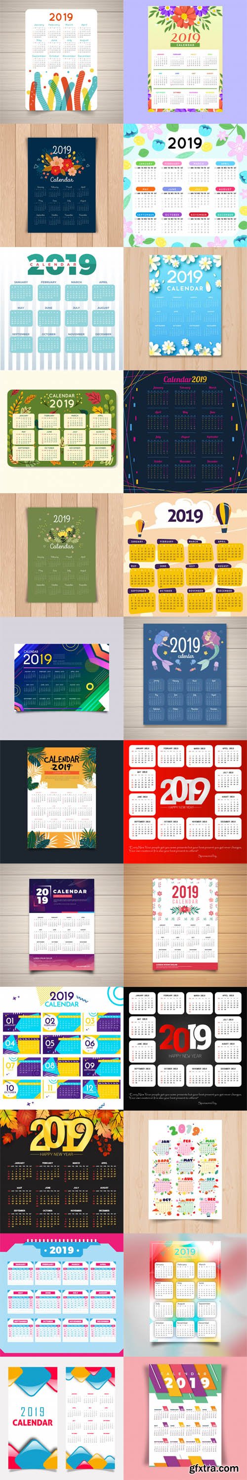 2019 Calendar Vector Templates Collection 3 [30 Calendar]