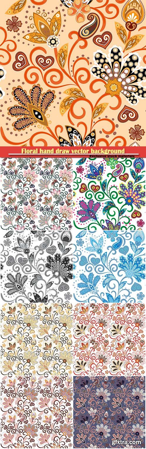 Vintage pattern in indian batik style, floral hand draw vector background