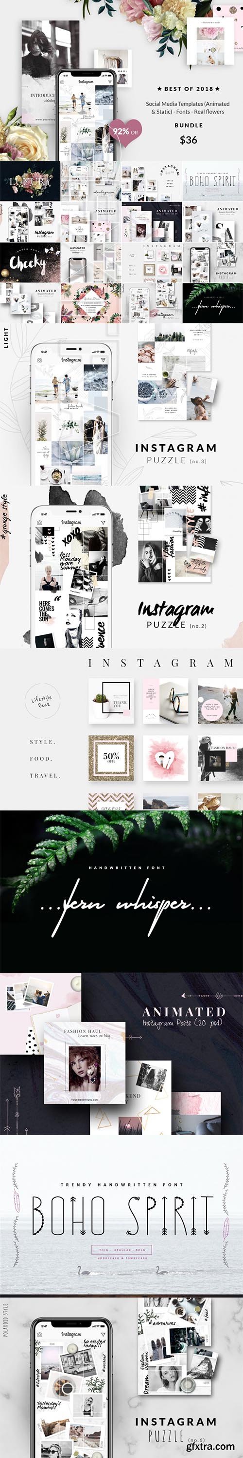 Social Media Templates (Animated & Static)-Fonts -Real flowers