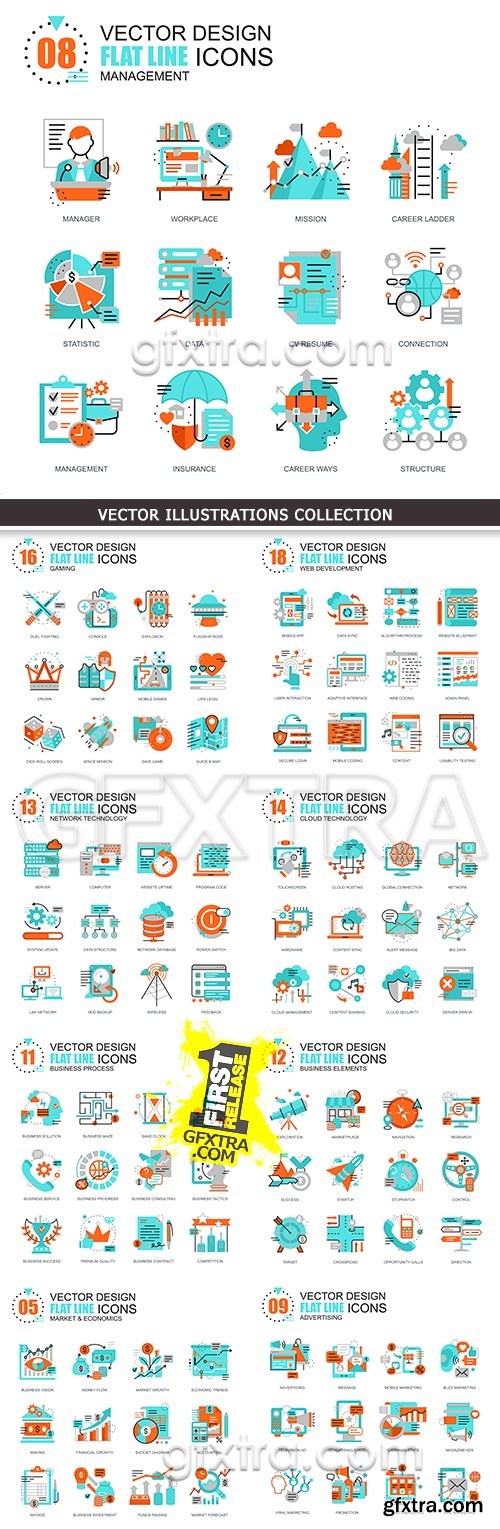 Business and economy flat lines collection vector icons
