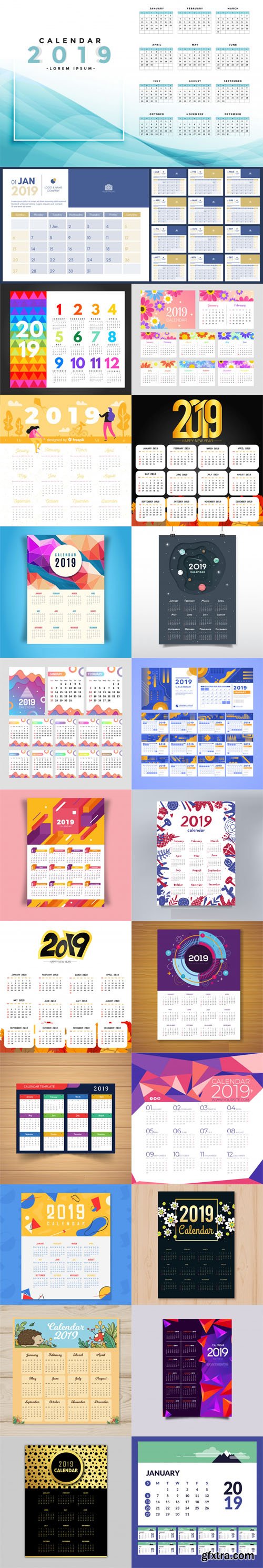 2019 Calendar Vector Templates Collection 4 [22 Calendars]