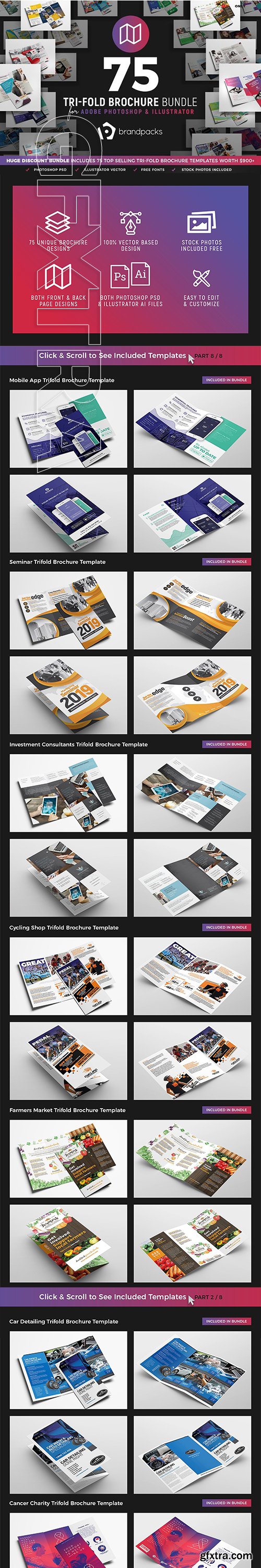 CreativeMarket - 75 Trifold Brochure Templates Bundle 3005157