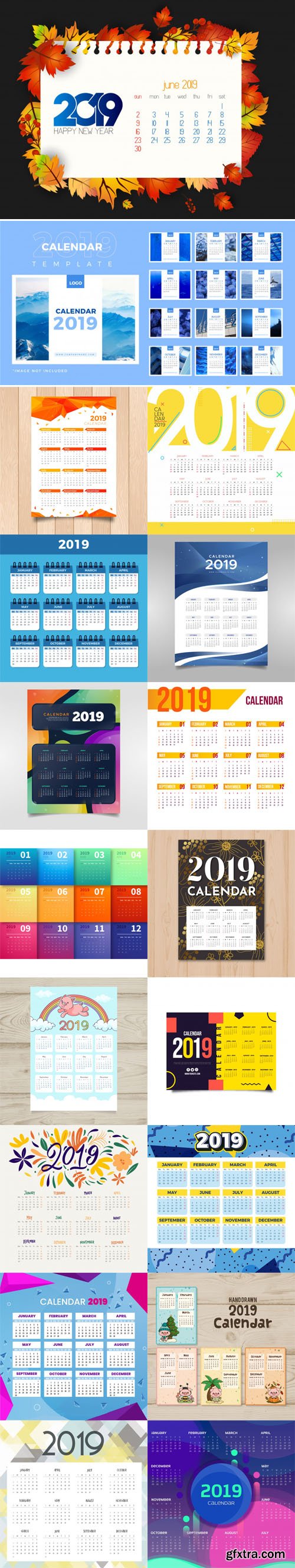 2019 Calendar Vector Templates Collection 5 [18 Calendars]
