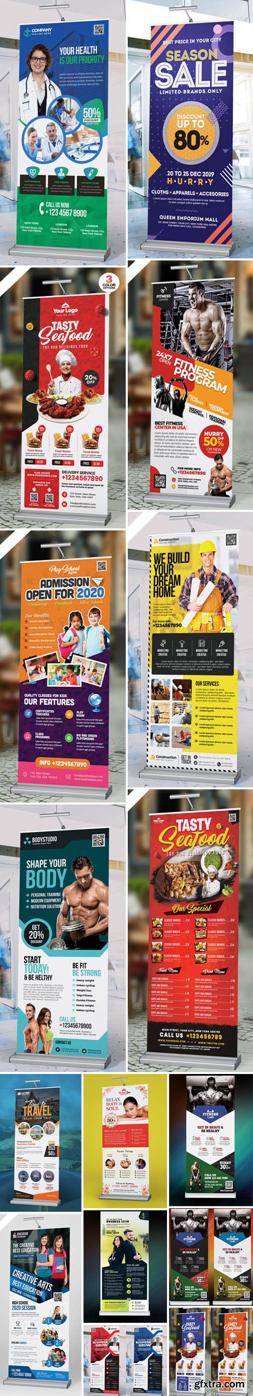 Multipurpose Advertising Roll-Up Banners PSD Collection