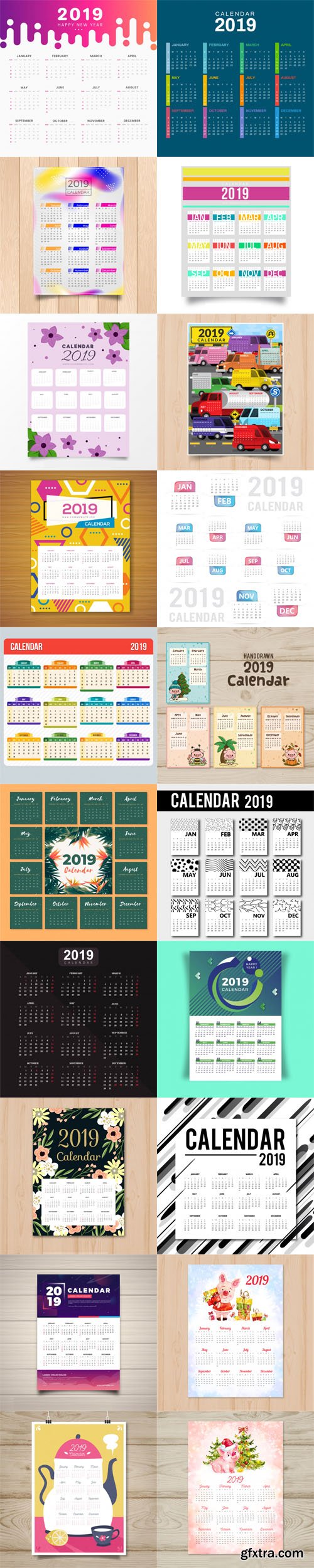 2019 Calendar Vector Templates Collection 7 [20 Calendars]