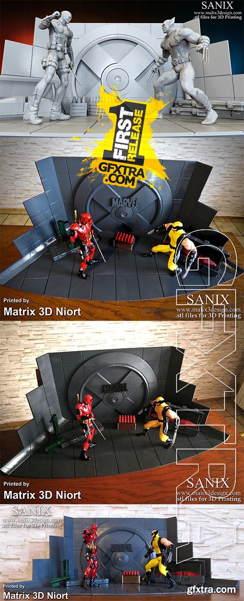 Cubebrush - Xmen Diorama Deadpool vs Wolverine 3D Print Model