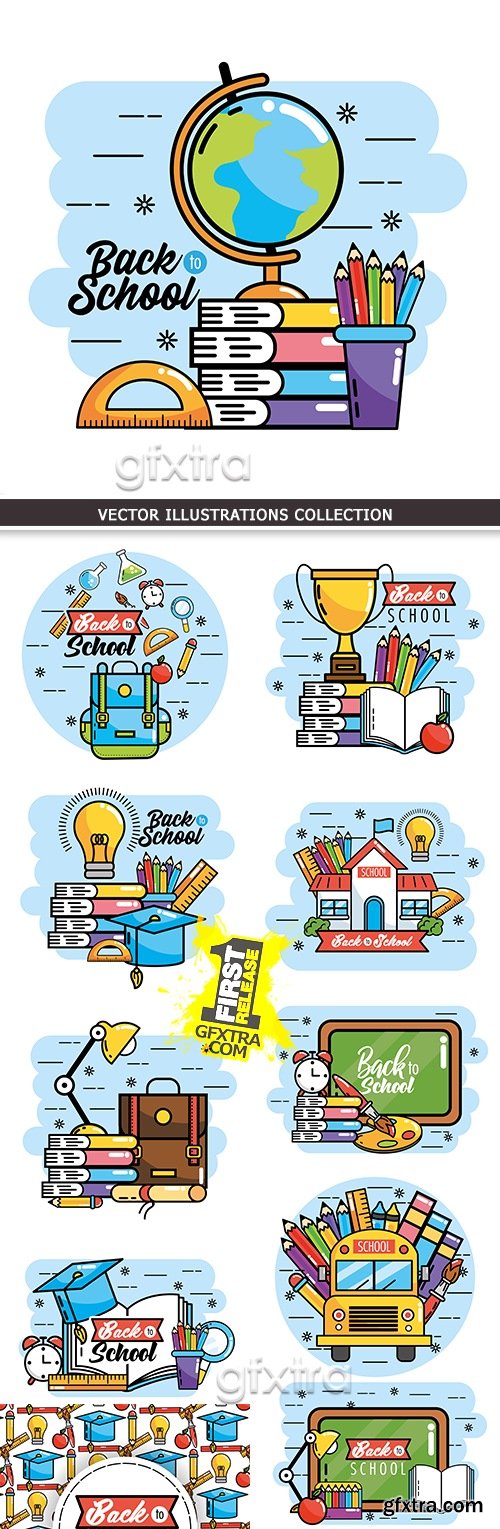Back to school education collection vector elements