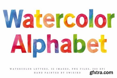 Watercolor Alphabet, happy rainbow colors