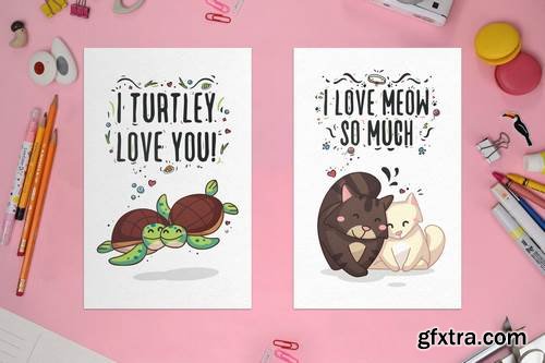 Cute animal hand-drawn valentine\'s day card