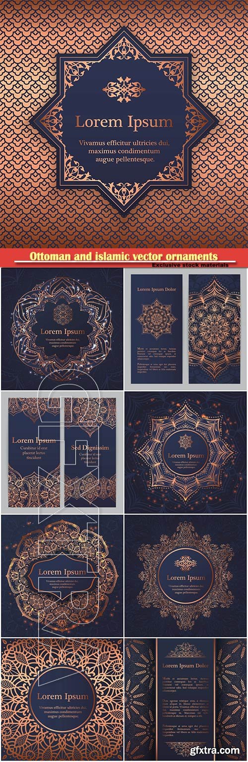 Ottoman and islamic vector ornaments for wedding invitation, book cover or flyer, floral pattern