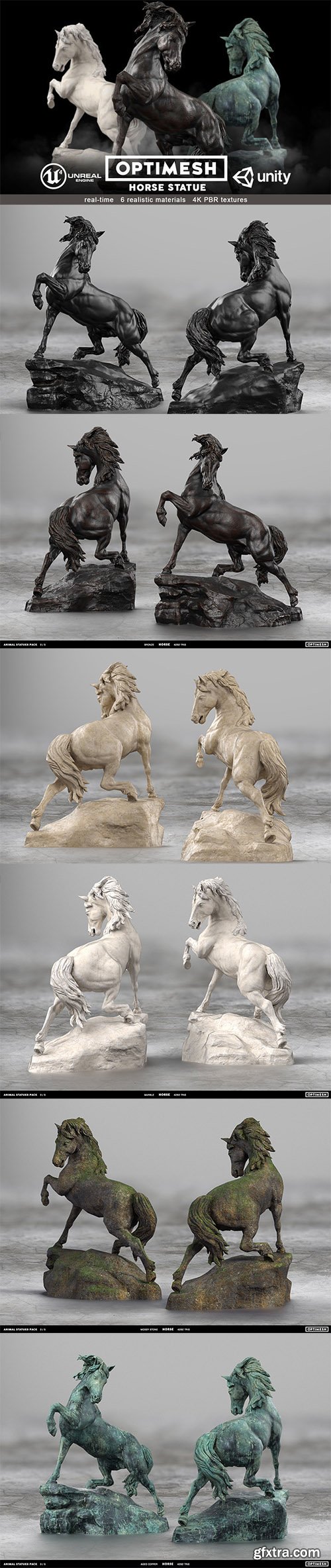 Cgtrader - Horse Statue - 3D PBR model Low-poly 3D model