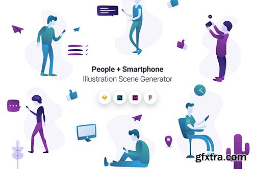 People + Smartphone Illustration Scene Generator