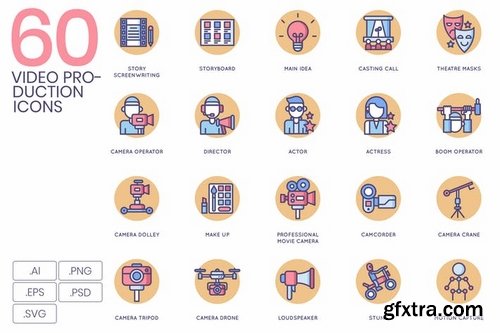 60 Video Production Icons Butterscotch Series