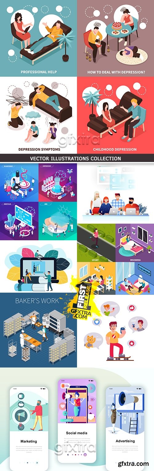 Modern vector illustrations collection different subjects 12