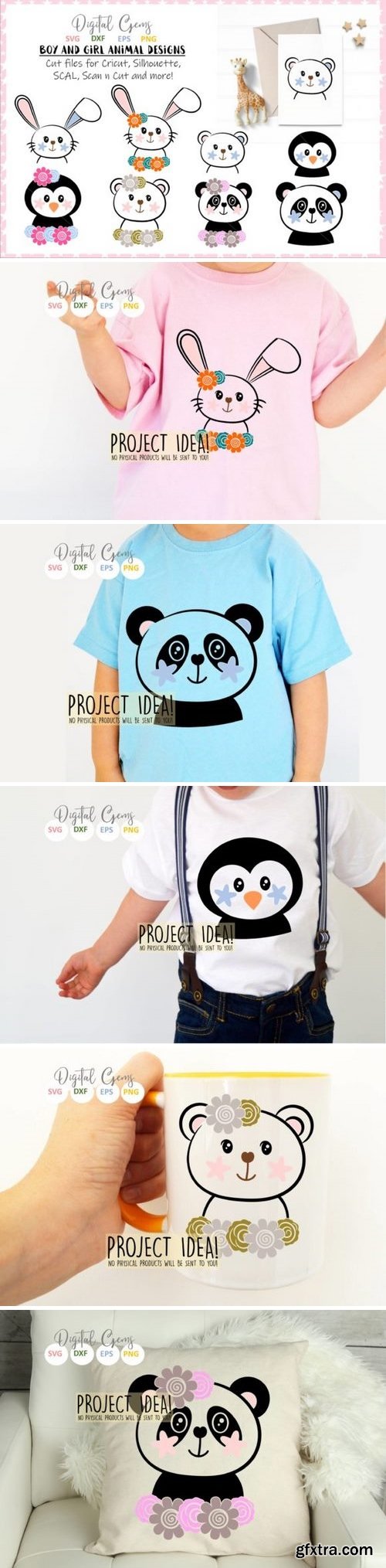 Rabbit, Penguin, Bear, Panda designs