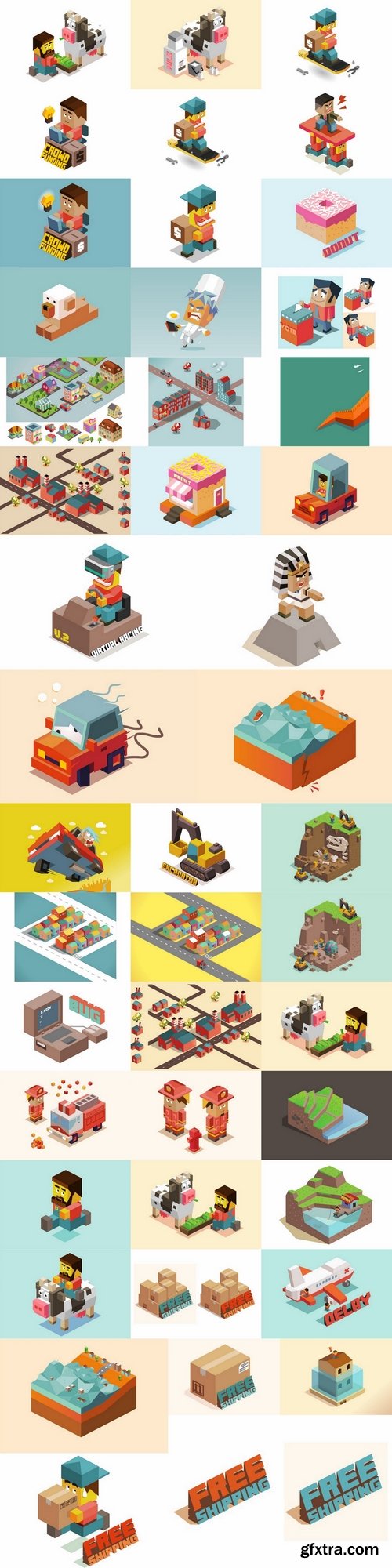 Low Poly Isometric Vector Design Pack 2