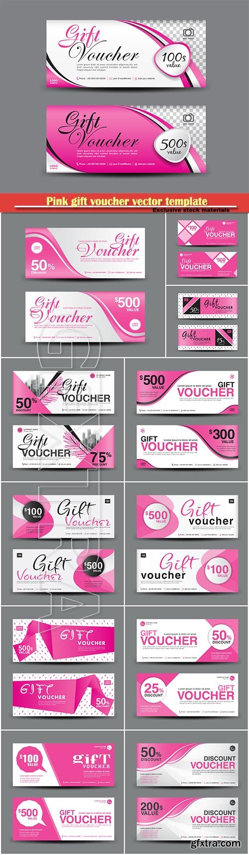 Pink gift voucher vector template, coupon design, certificate, Valentine\'s Day sale banner